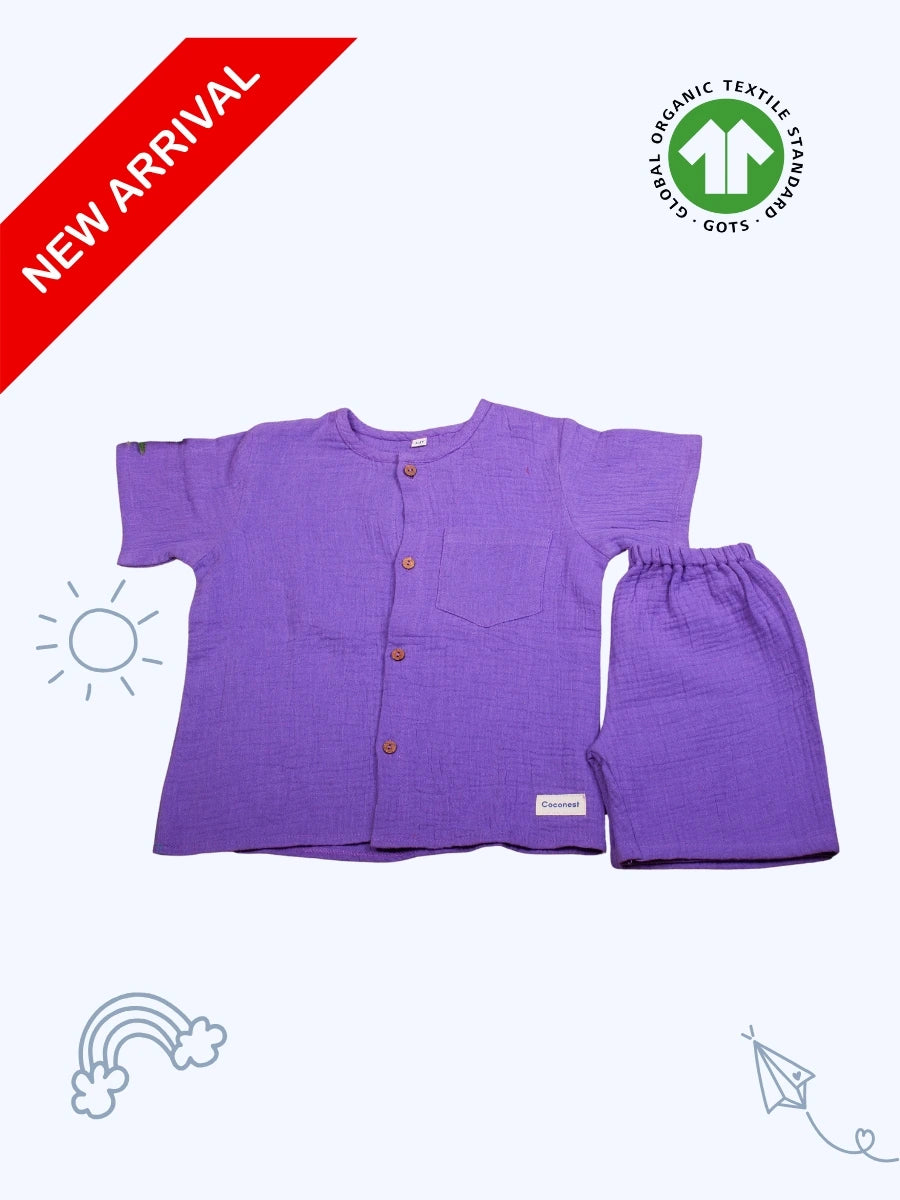 Organic Cotton Boys Co-ord Set – Pansy Purple - Coconest Kids