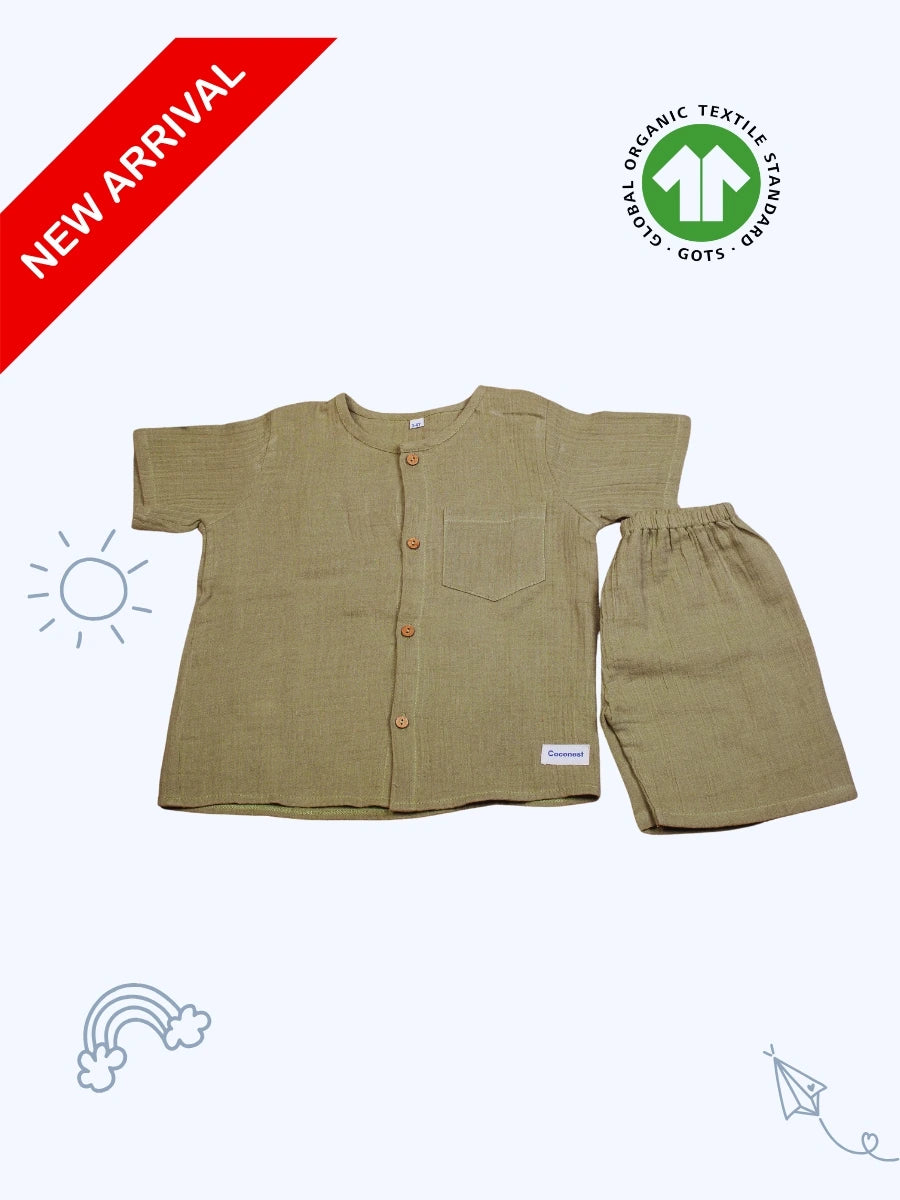 Organic Cotton Boys Co-ord Set– Olive Green - Coconest Kids