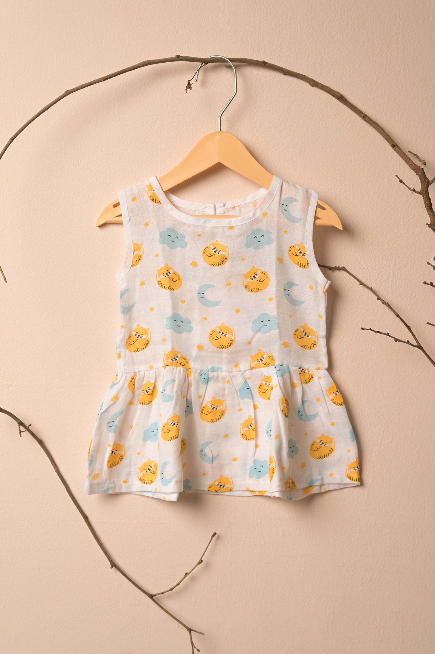 GOTS Certified- Sleepy Fox Muslin Frock - Coconest Kids