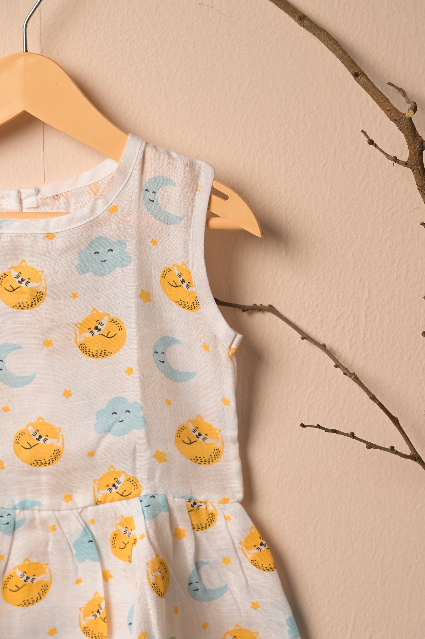 GOTS Certified- Sleepy Fox Muslin Frock - Coconest Kids