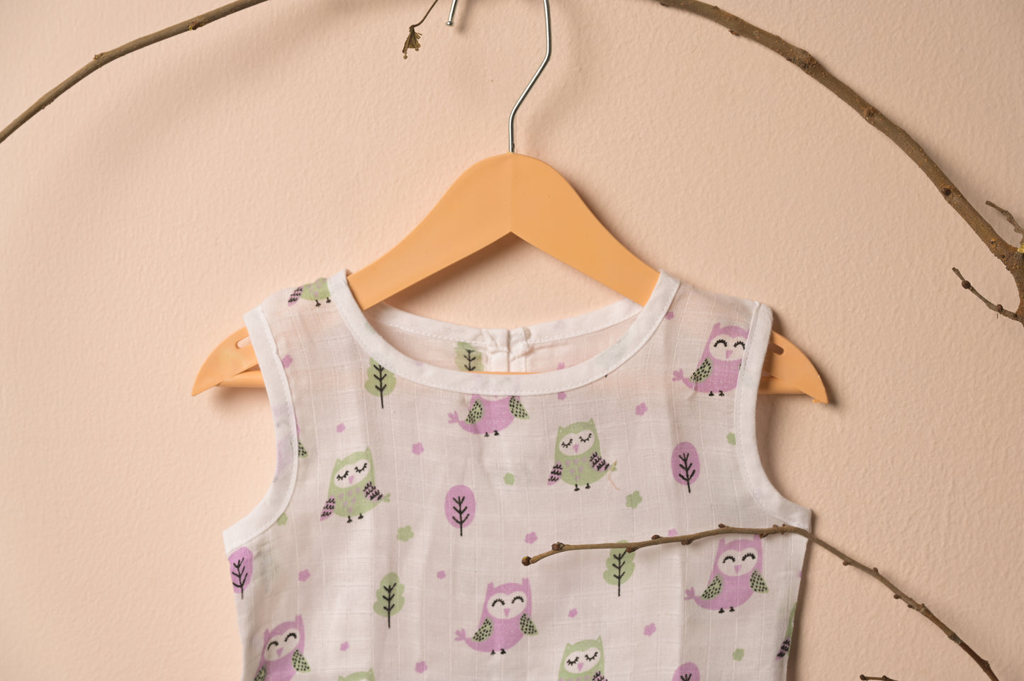 GOTS Certified- Night Owl Muslin Frock - Coconest Kids