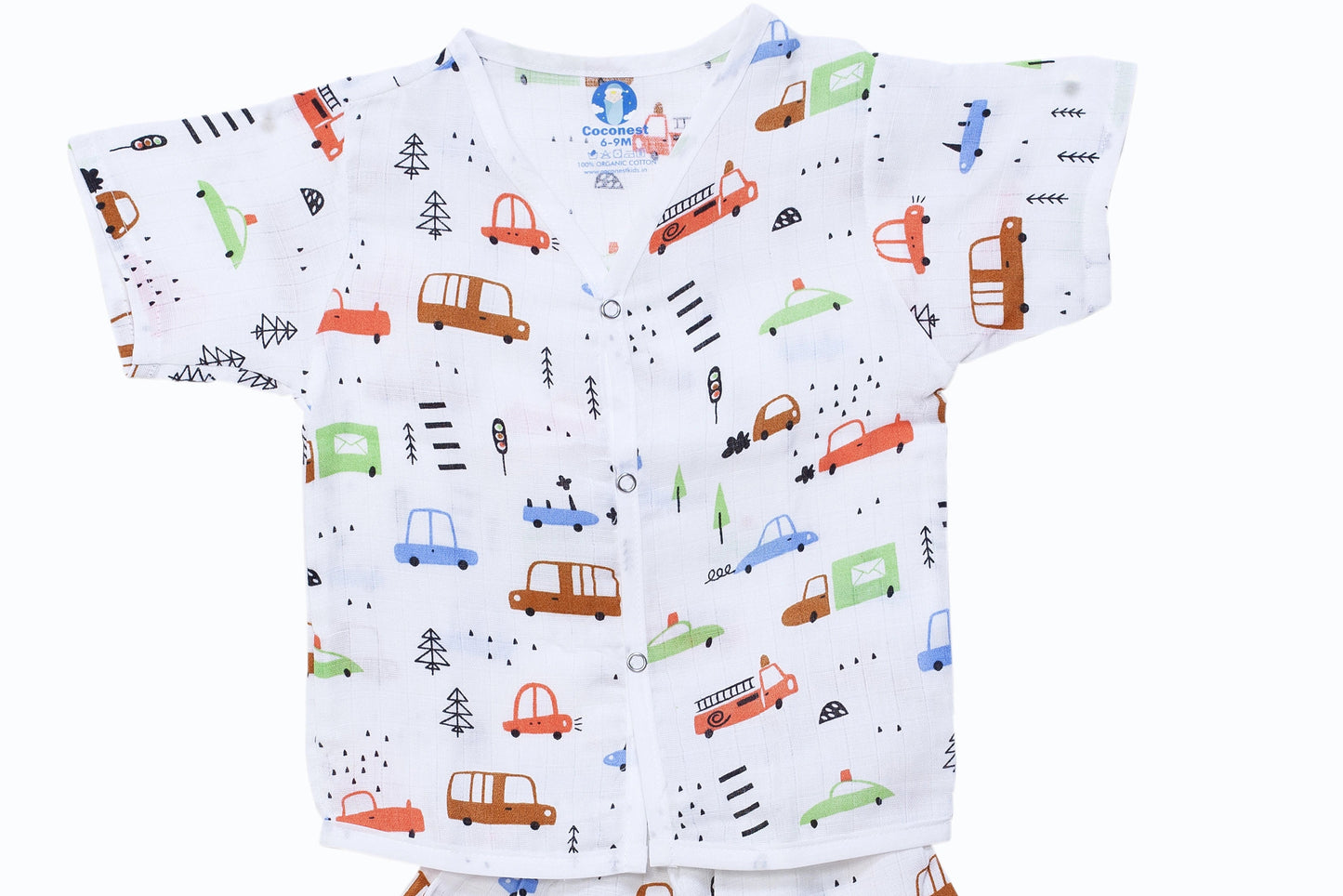 Muslin Jhabla Short Set- Little Wheels - Coconest Kids