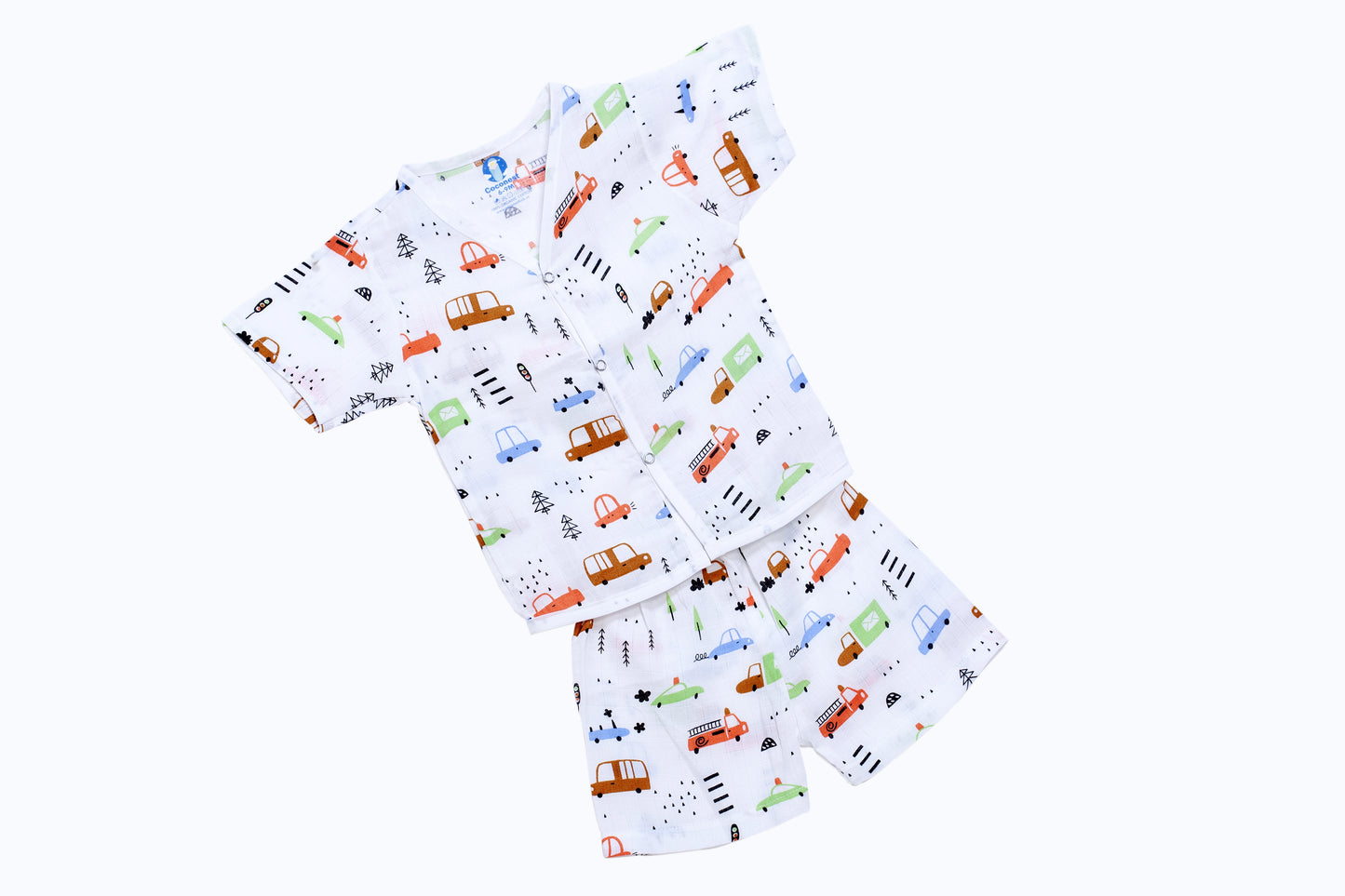 Muslin Jhabla Short Set- Little Wheels - Coconest Kids