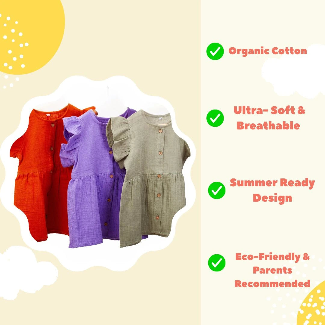 Pack of 3 Organic Cotton Frocks – Super Breathable, Summer Friendly - Coconest Kids