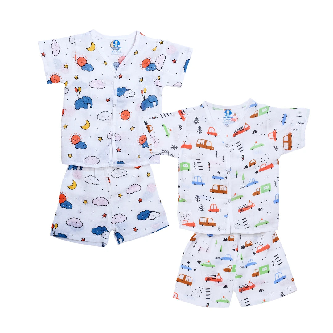 Muslin Jhabla Short Set- (Pack of 2) - Coconest Kids