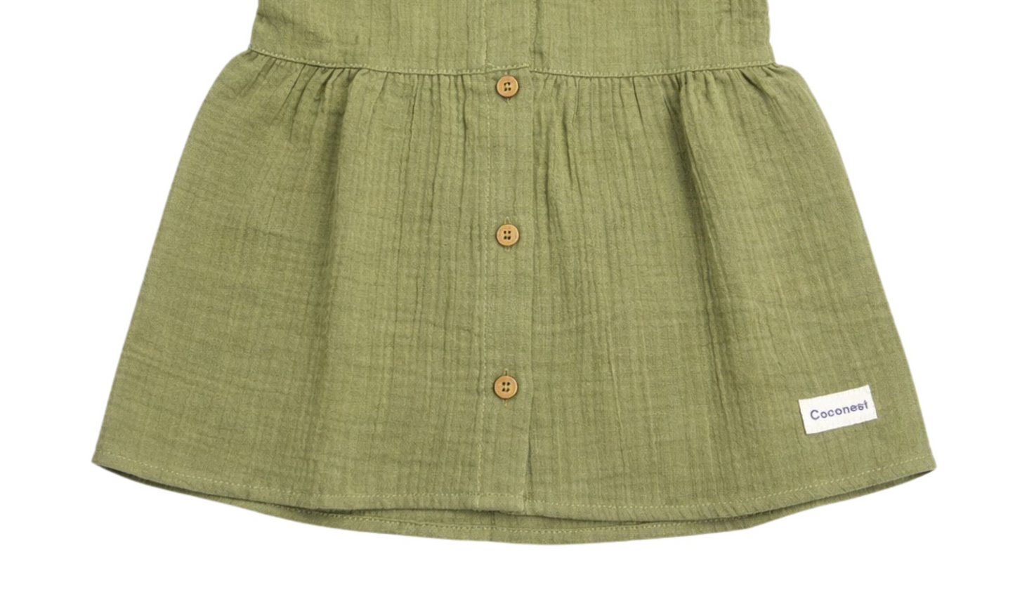 crinkled organic cotton baby toddler-dress olive green fall coconest kids