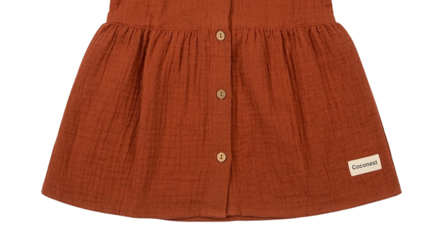 crinkled organic cotton baby toddler dress frock rustic red fall coconest kids