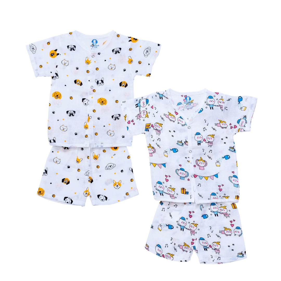 Muslin Jhabla Short Set- (Pack of 2) - Coconest Kids