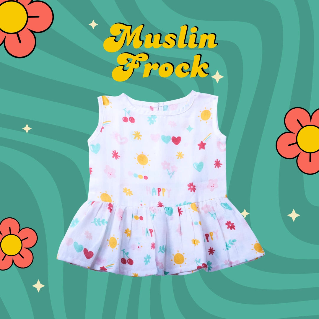 GOTS Certified- Sunny Bloom Muslin Frock - Coconest Kids 
