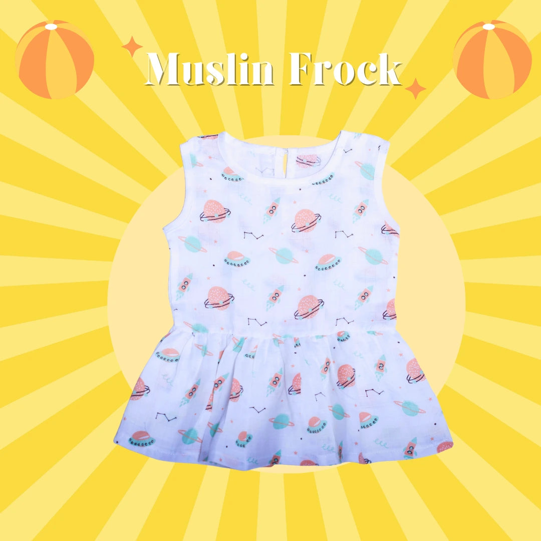 GOTS Certified- Space Buddies Muslin Frock - Coconest Kids 