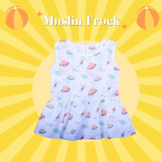 GOTS Certified- Space Buddies Muslin Frock - Coconest Kids 