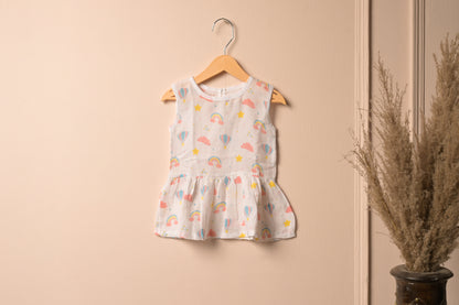 GOTS Certified- Rainbow Dreams Muslin Frock - Coconest Kids 