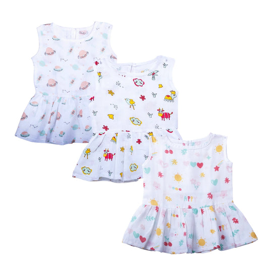 Muslin Frock For Baby Girl- Organic Muslin (Pack of 3)