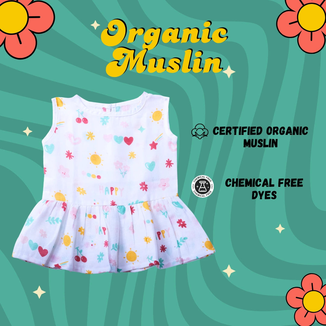 GOTS Certified- Sunny Bloom Muslin Frock - Coconest Kids 