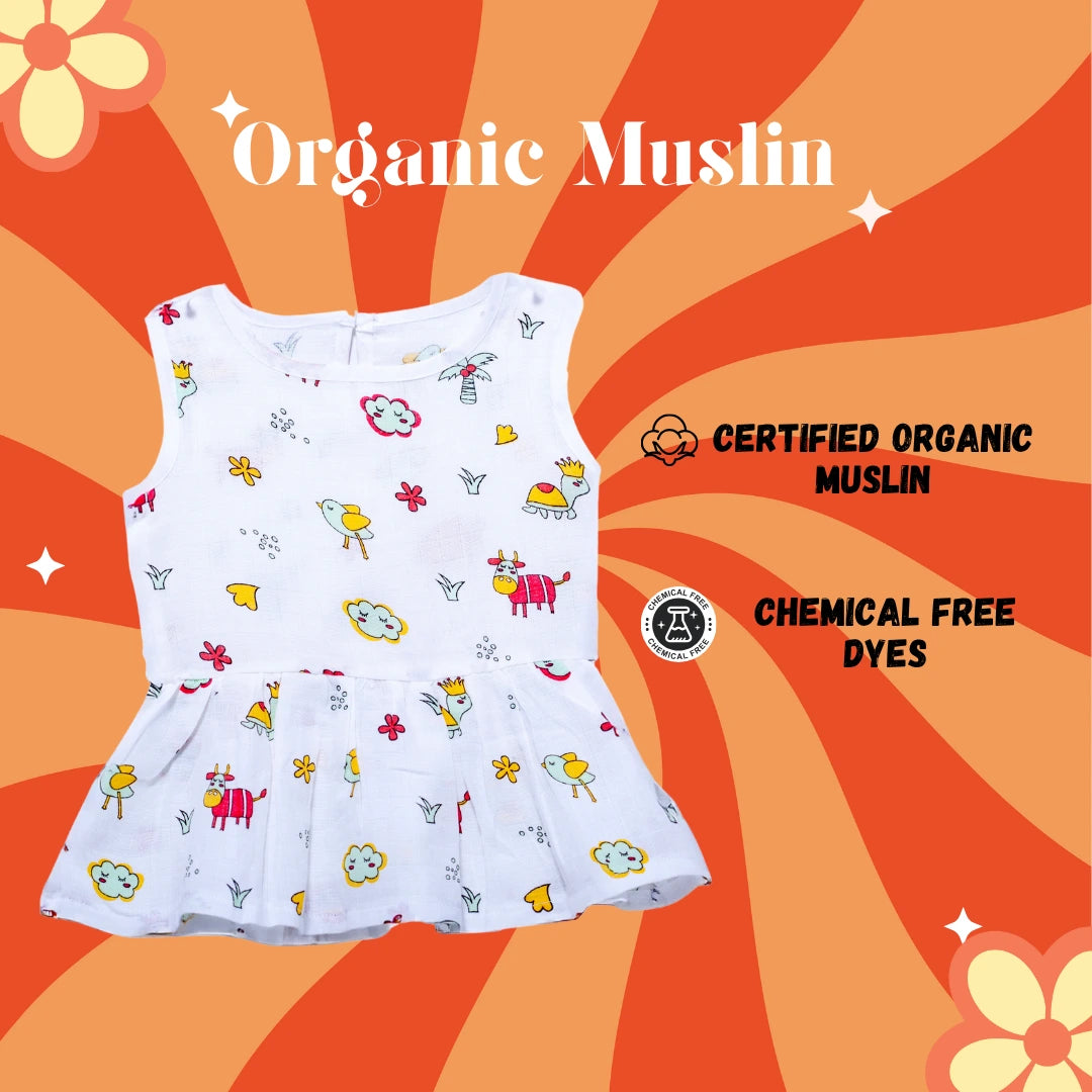 GOTS Certified- Tweetie Time Muslin Frock - Coconest Kids 