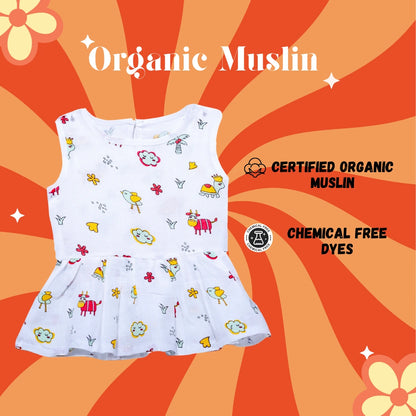 GOTS Certified- Tweetie Time Muslin Frock - Coconest Kids 