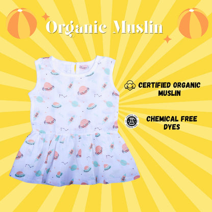 GOTS Certified- Space Buddies Muslin Frock - Coconest Kids 