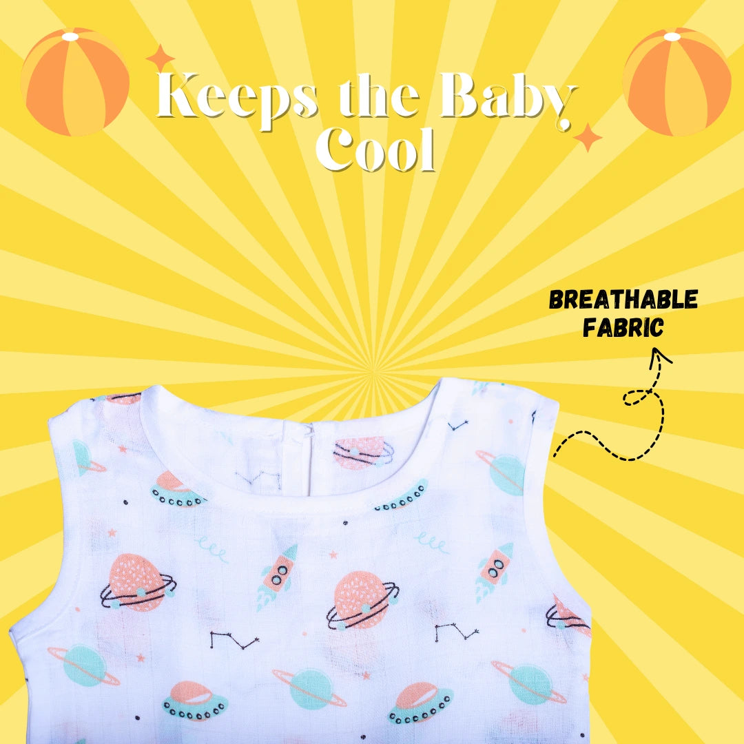 GOTS Certified- Space Buddies Muslin Frock - Coconest Kids 