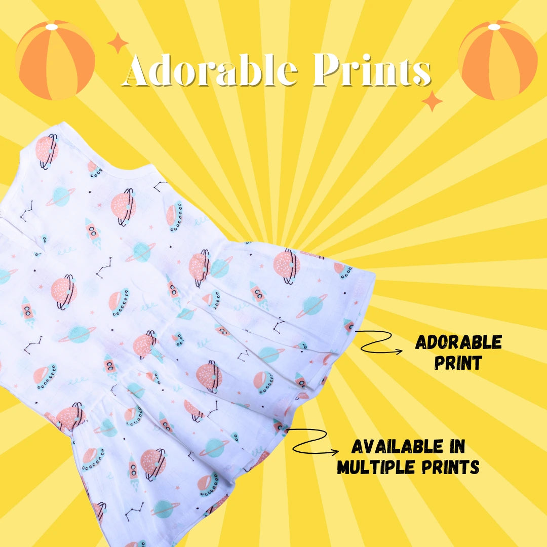 GOTS Certified- Space Buddies Muslin Frock - Coconest Kids 