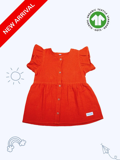 Crinkled Organic Cotton Frock- Rustic Red - Coconest Kids 