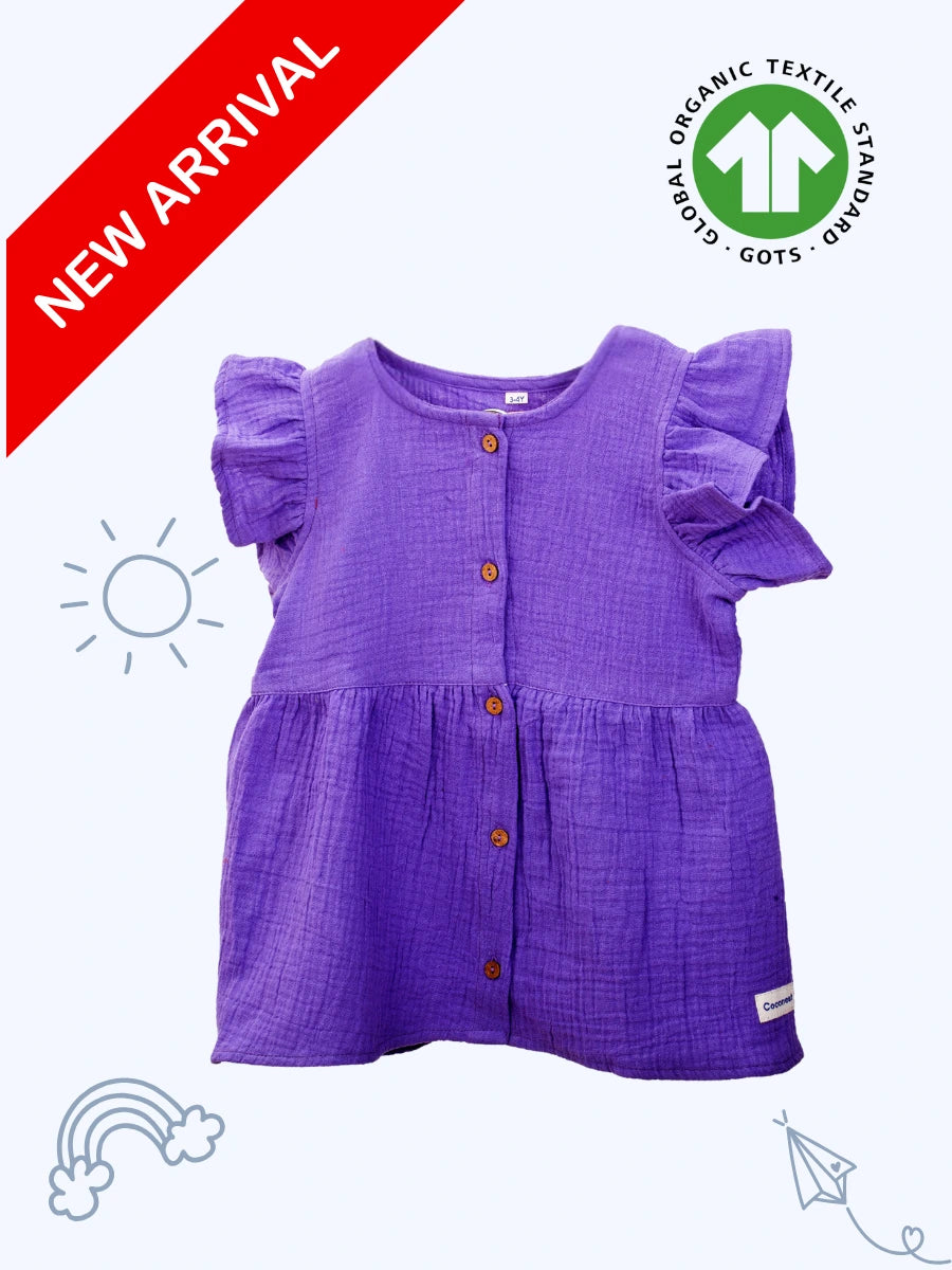 Crinkled Organic Cotton Frock- Pansy Purple - Coconest Kids 