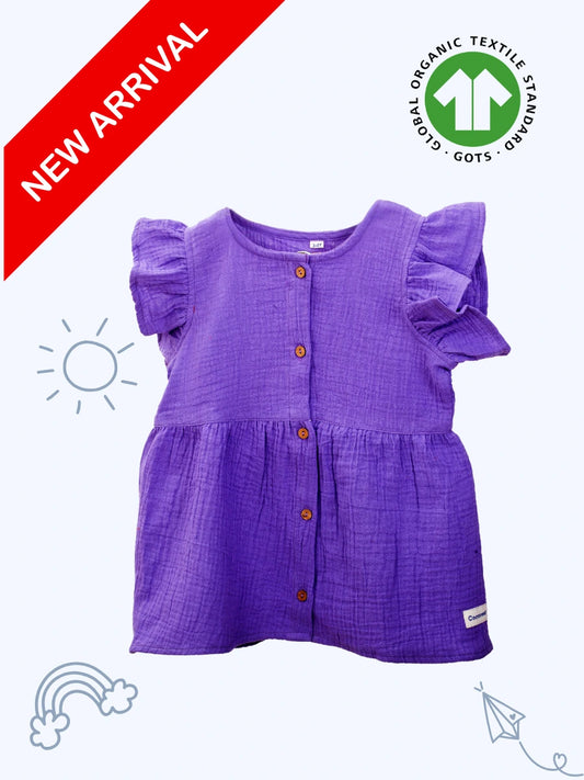 Coconest Kids- Crinkled Organic Cotton Frock- Pansy Purple
