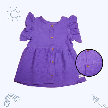 Crinkled Organic Cotton Frock- Pansy Purple - Coconest Kids 