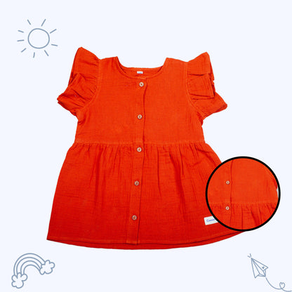 Crinkled Organic Cotton Frock- Rustic Red - Coconest Kids 
