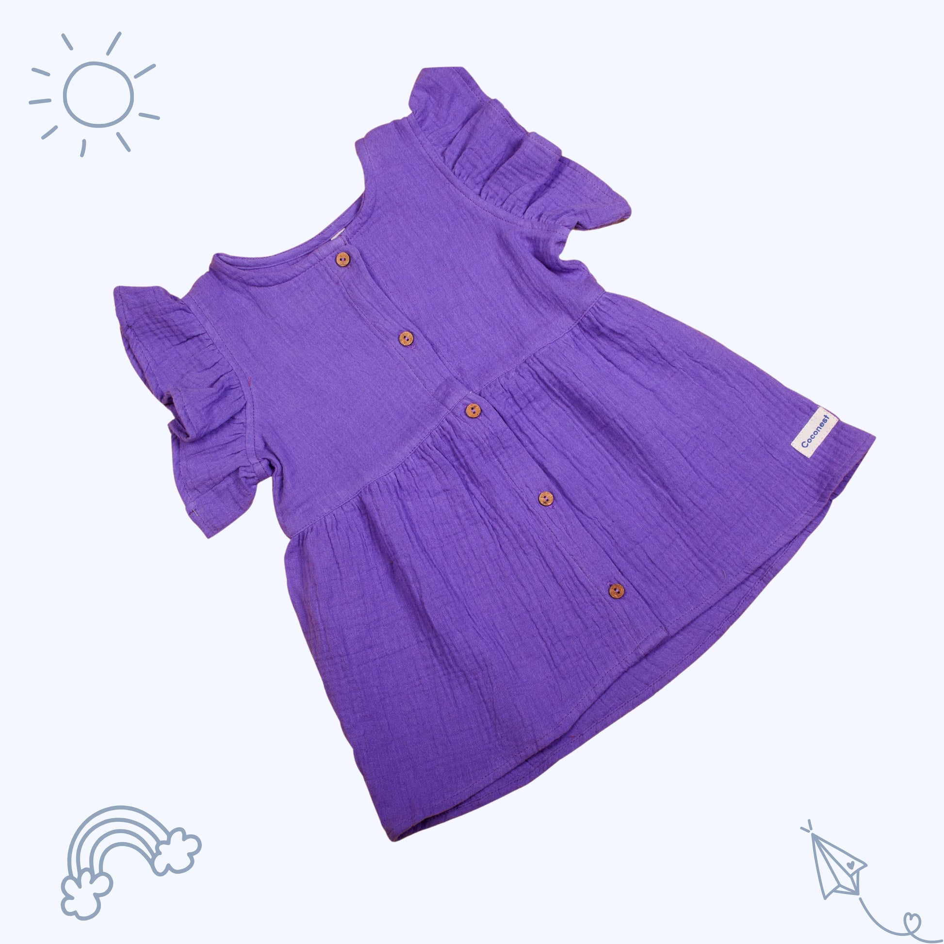 Crinkled Organic Cotton Frock- Pansy Purple - Coconest Kids 