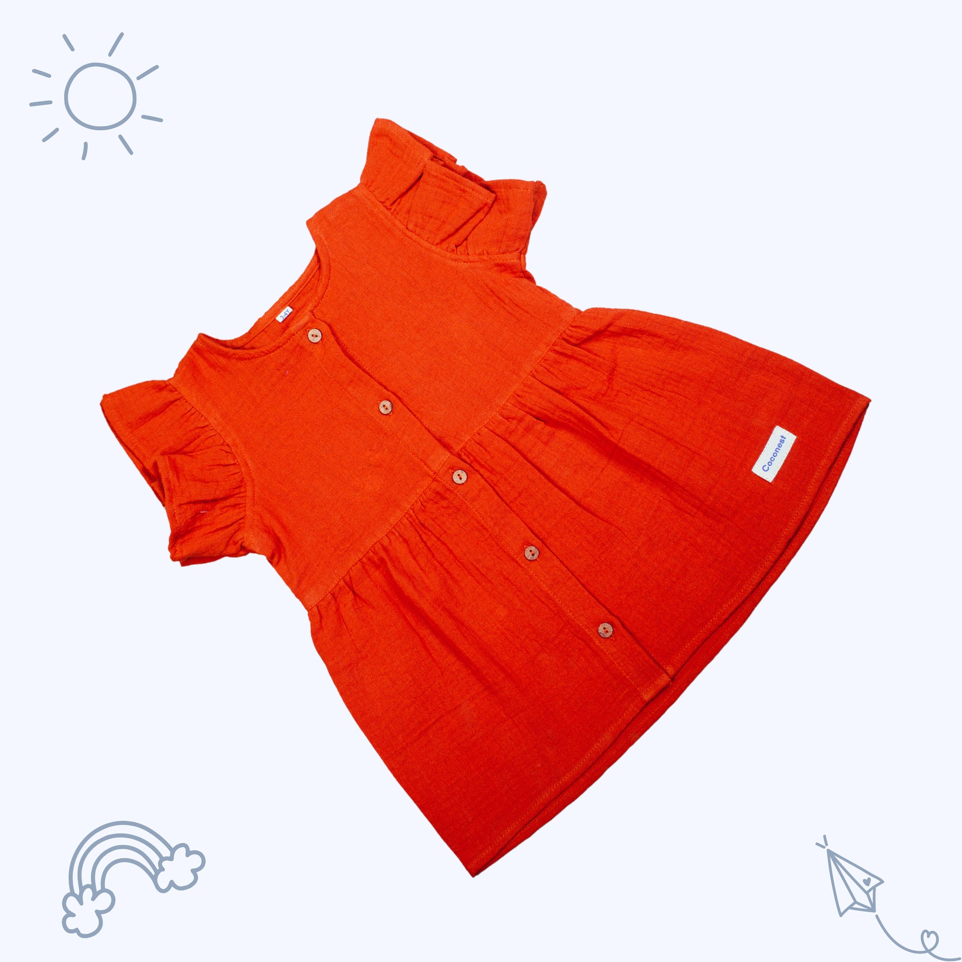 Crinkled Organic Cotton Frock- Rustic Red - Coconest Kids 