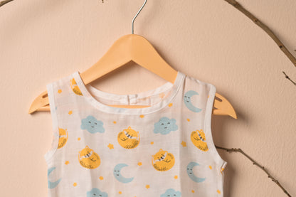 GOTS Certified- Sleepy Fox Muslin Frock - Coconest Kids 