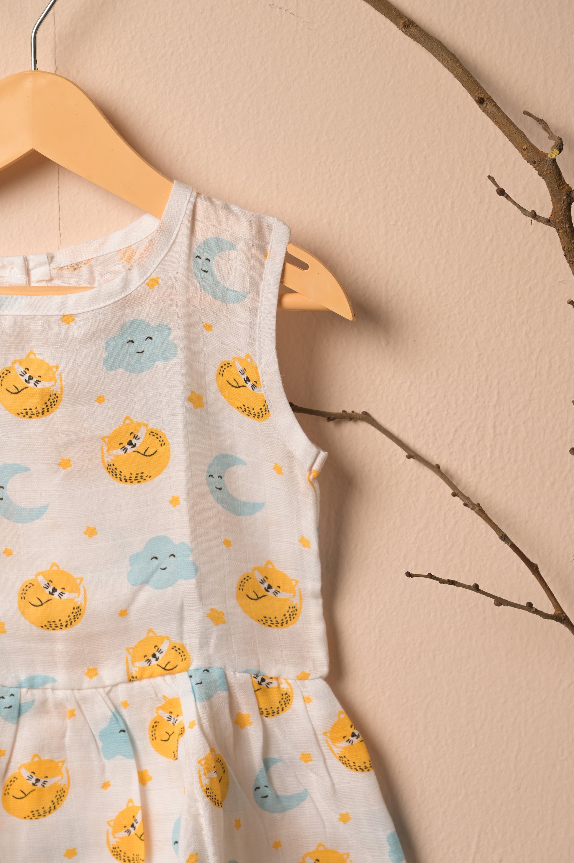 GOTS Certified- Sleepy Fox Muslin Frock - Coconest Kids 