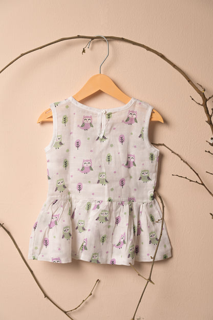 GOTS Certified- Night Owl Muslin Frock - Coconest Kids 