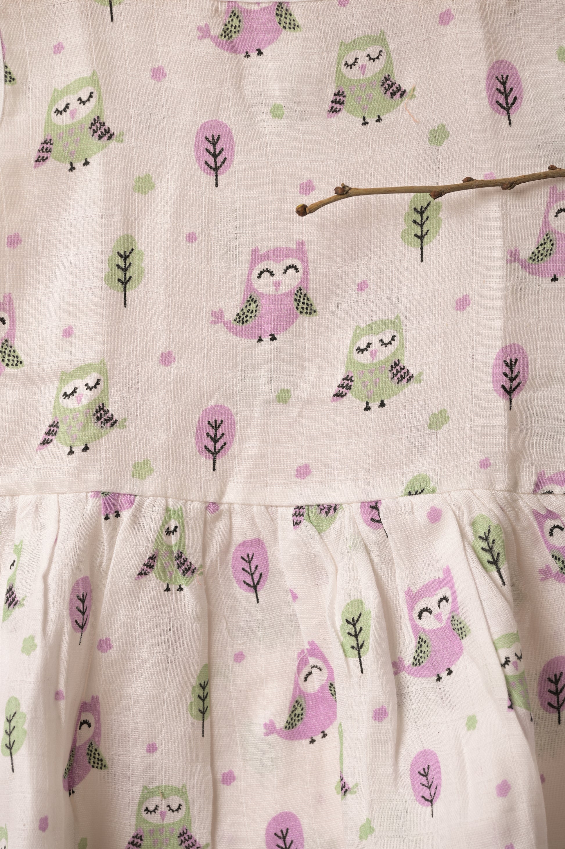 GOTS Certified- Night Owl Muslin Frock - Coconest Kids 
