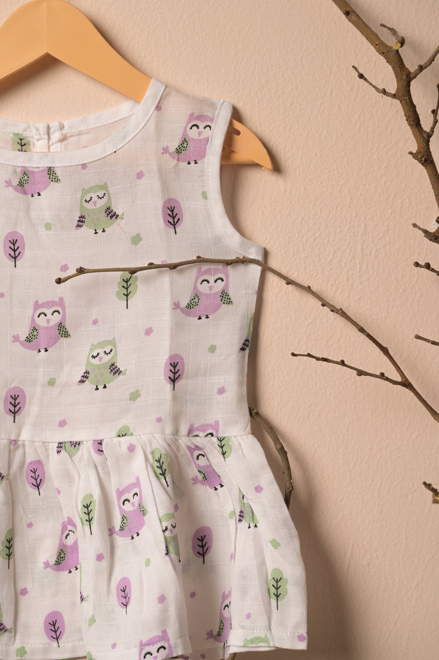 GOTS Certified- Night Owl Muslin Frock - Coconest Kids 