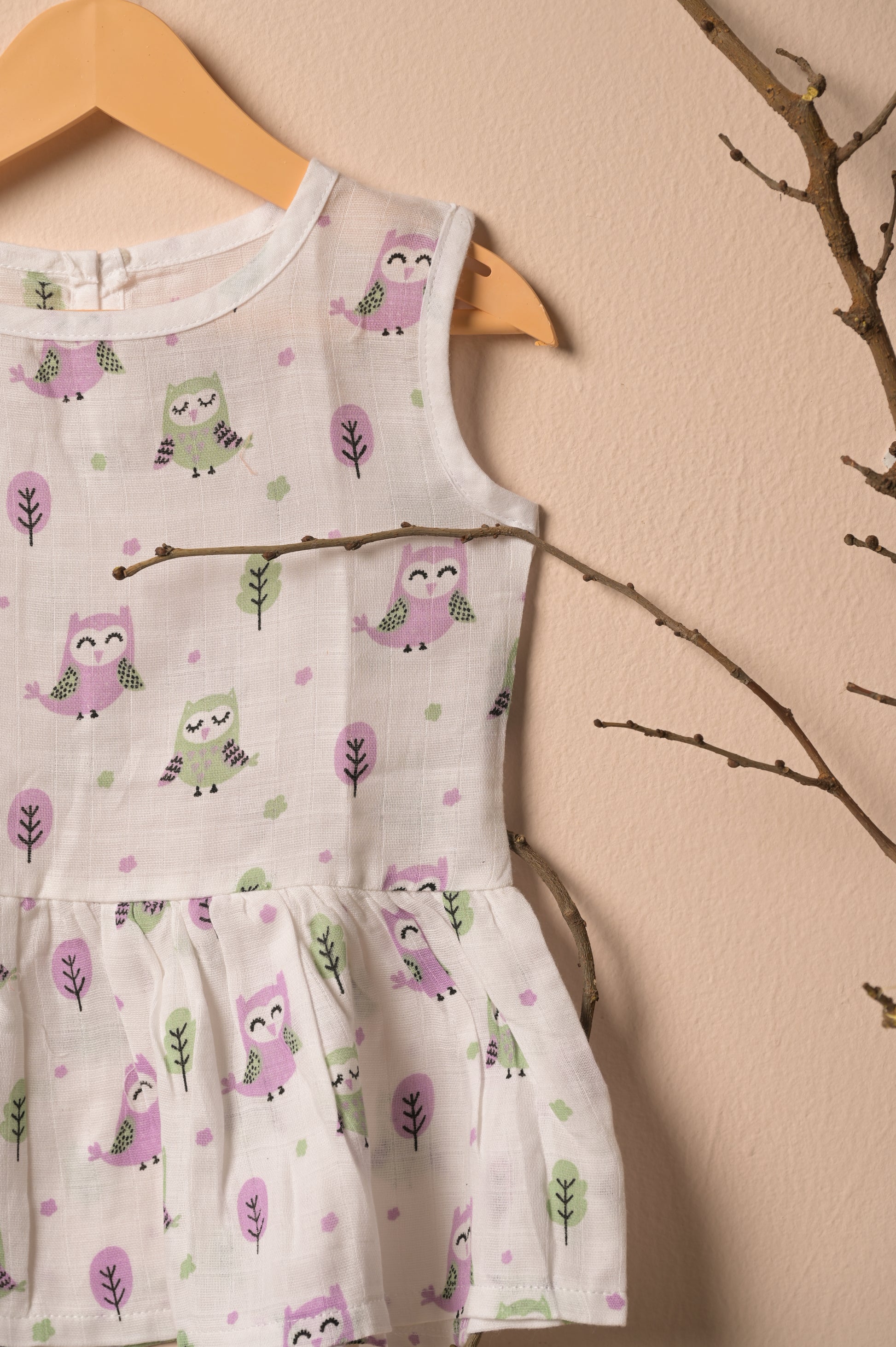 GOTS Certified- Night Owl Muslin Frock - Coconest Kids 