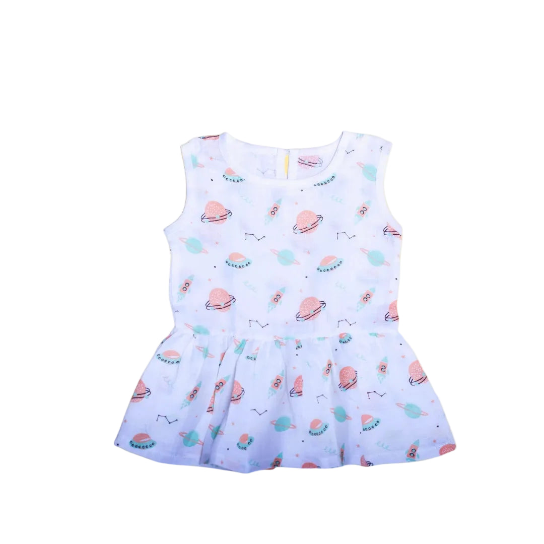 GOTS certified muslin baby frock front space buddies coconest Kids 