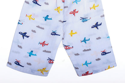 Muslin Jhabla Short Set- Little Aviator Print - Coconest Kids 