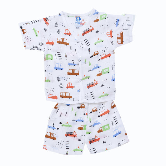 Muslin Jhabla Short Set- Little Wheels - Coconest Kids 