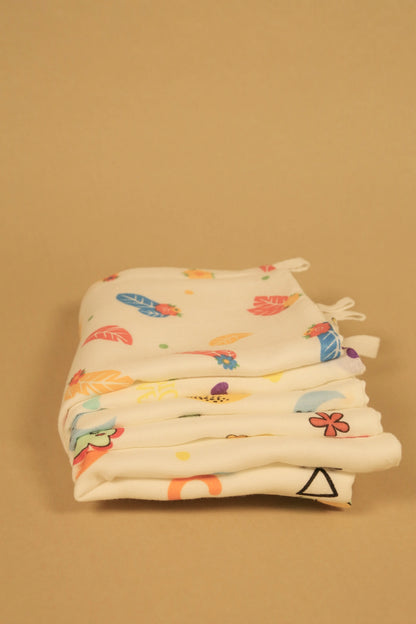 Muslin Face Wipes- 100% Organic Muslin Assorted Prints (Pack of 5) - Coconest Kids 