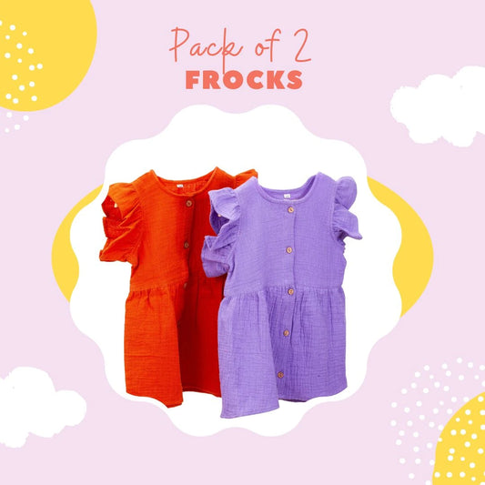 Coconest Kids- Pack of 2 Organic Cotton Frocks Rustic Red & Purple 