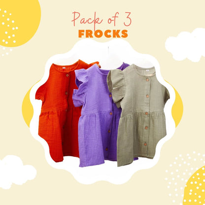 Pack of 3 Organic Cotton Frocks – Super Breathable, Summer Friendly - Coconest Kids 