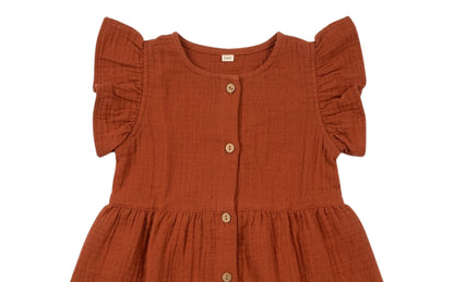 crinkled organic cotton baby toddler dress frock rustic red buttonscoconest kids