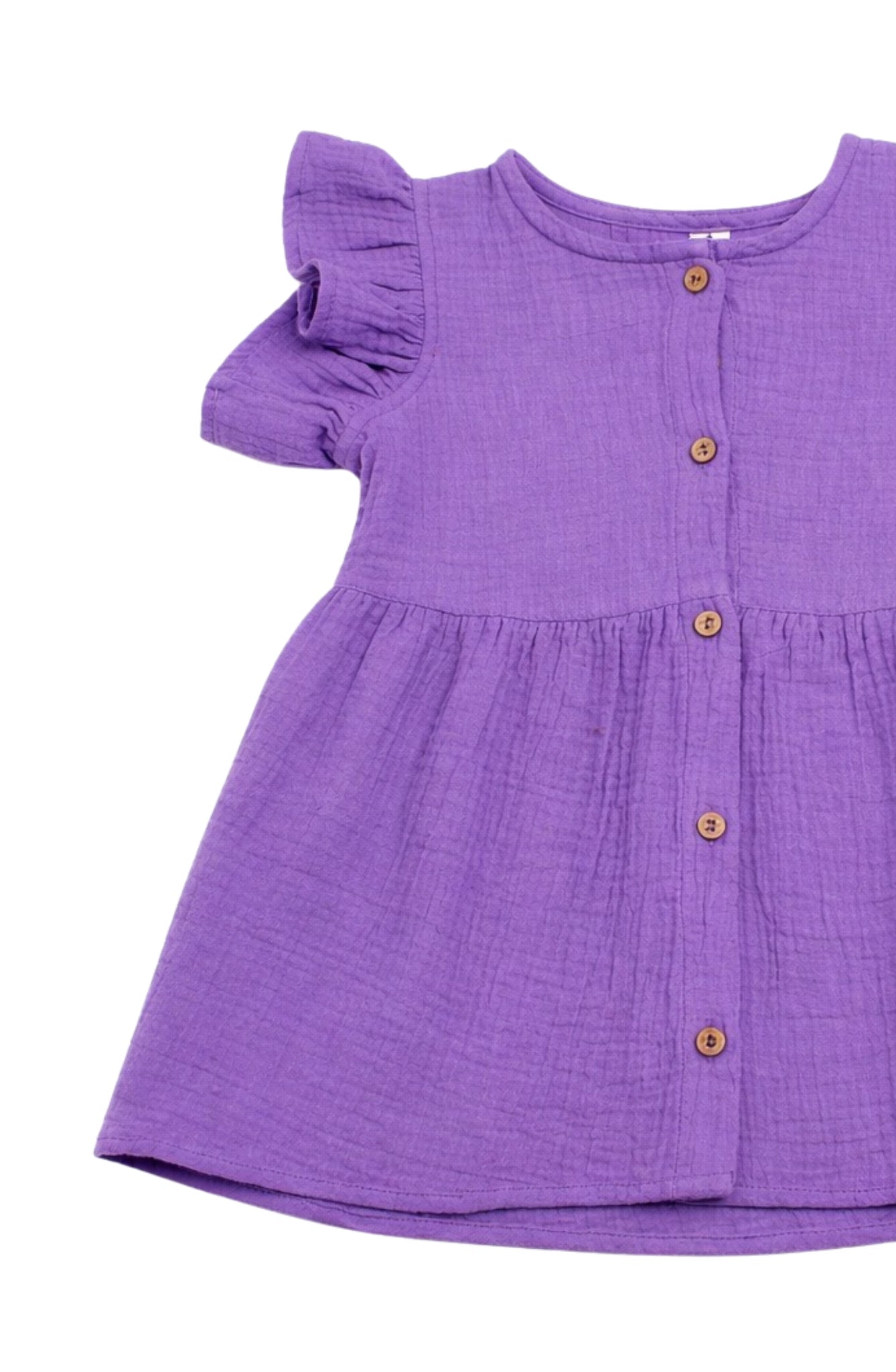 crinkled organic cotton baby toddler dress pansy purple front coconest kids