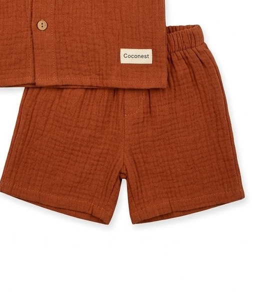 organic-cotton boys-co-ord-set-rustic-red-shorts-by- coconest-kids-coconest