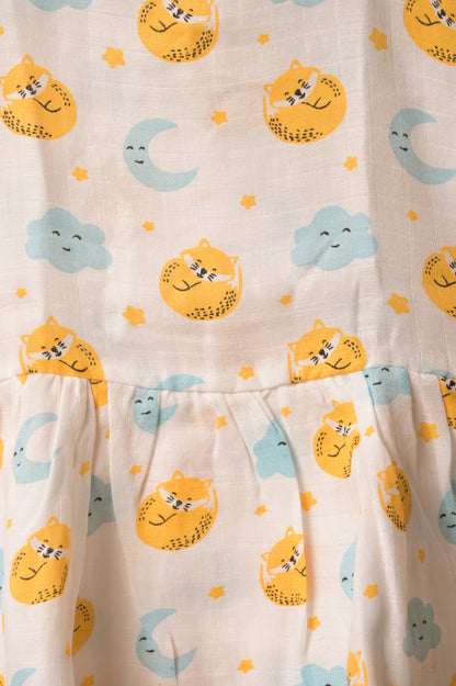 organic muslin baby frock sleepy fox print detail by coconest kids coconest 