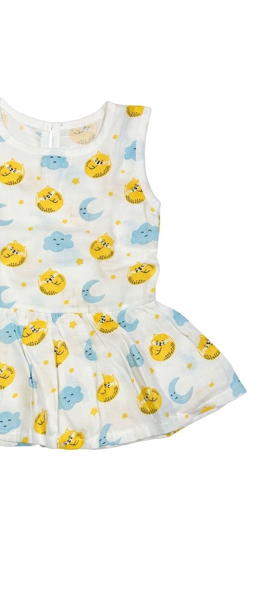 organic muslin baby frock sleevless sleepy fox print by coconest kids coconest 