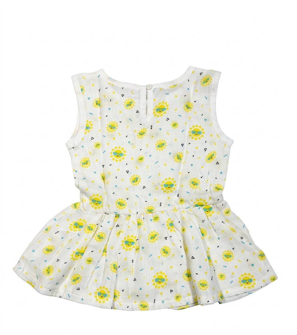 organic muslin baby frock sunny days print back by coconest kids coconest