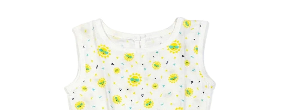 organic muslin baby frock sunny days print neck by coconest kids coconest