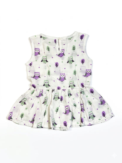 organic muslin baby toddler frock night owl print back by coconest kids coconest